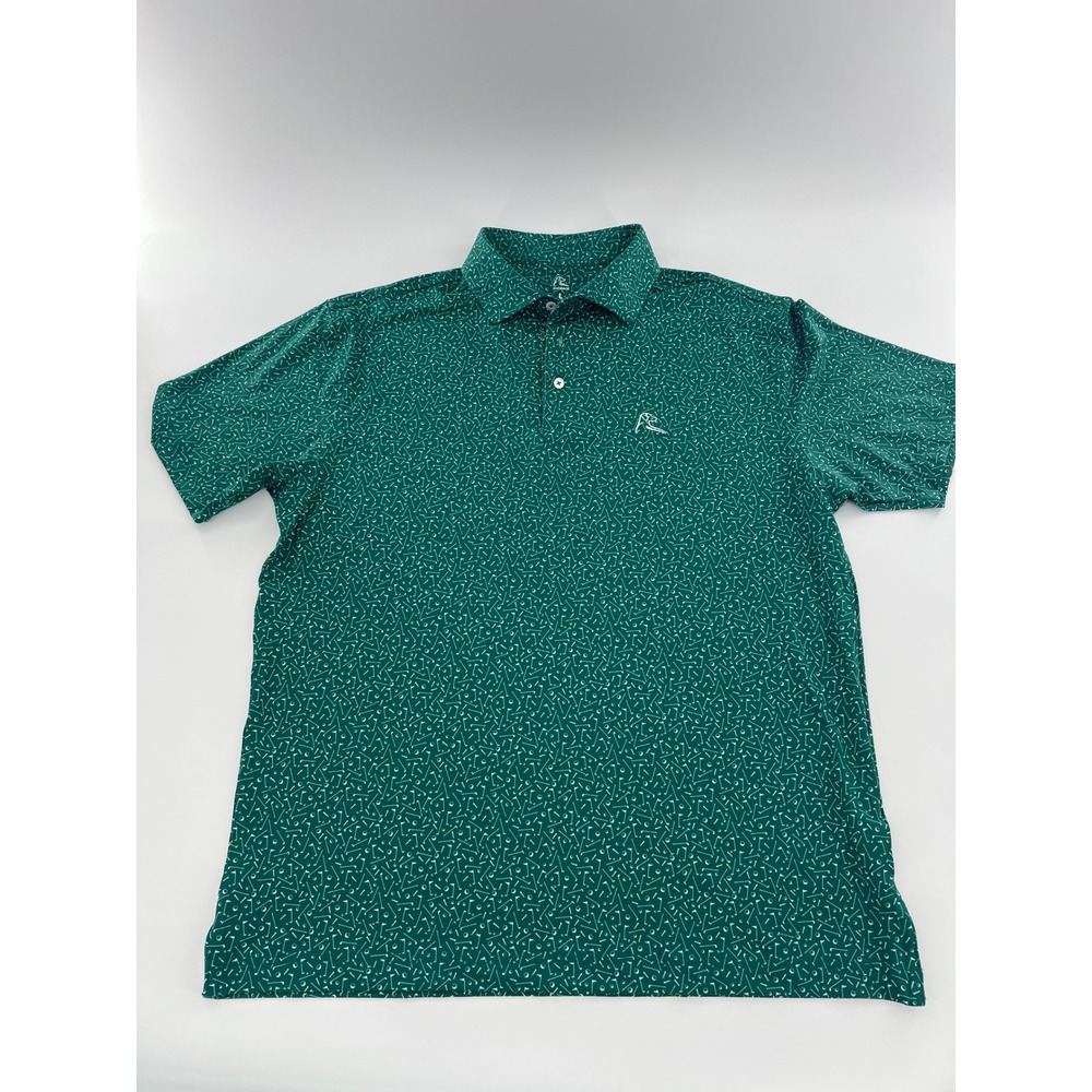 Rhoback The Mulligan Performance Polo Shirt Green Golf Pins Print Mens novelty L - Picture 2 of 10